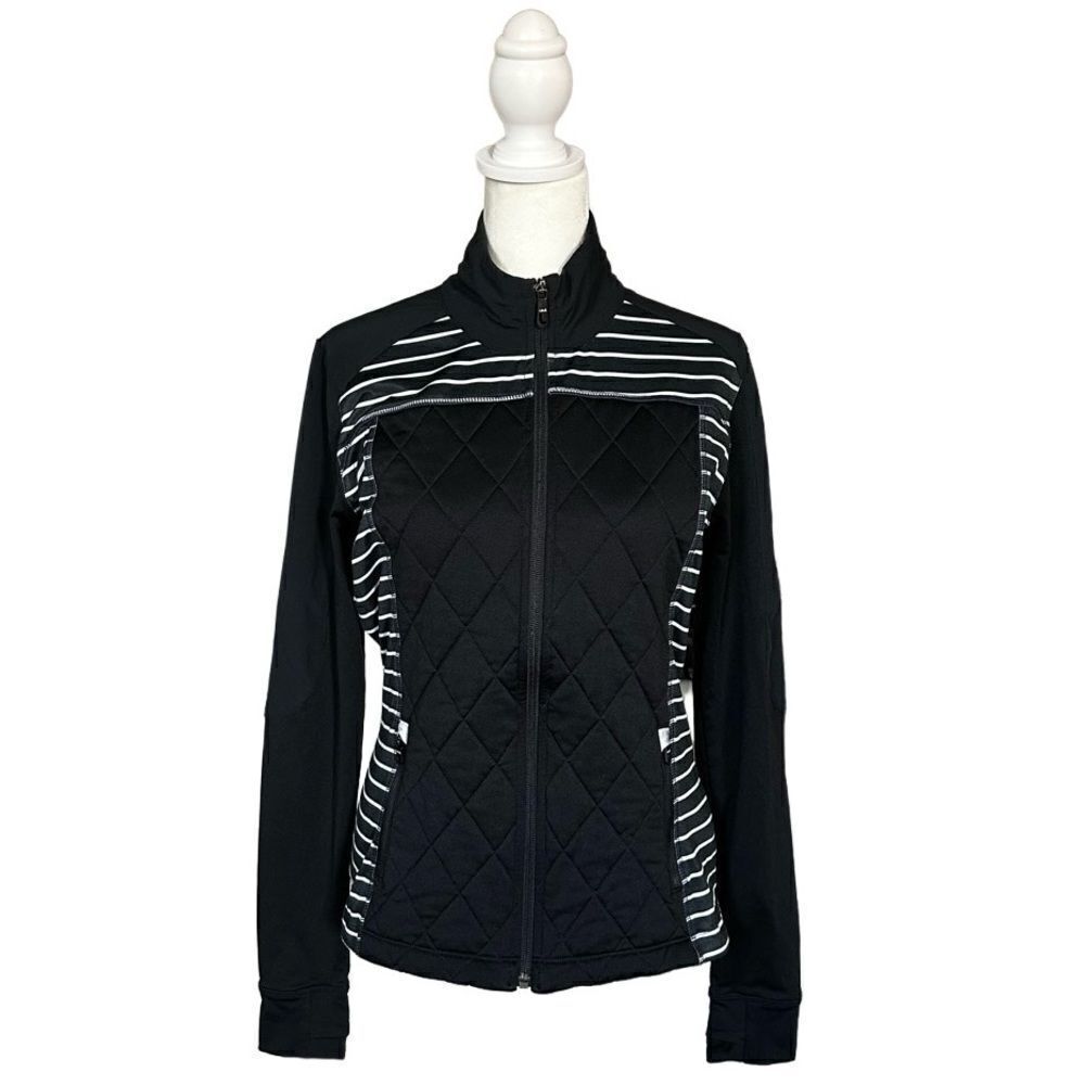 lole Black & White Stripe Quilted Long Sleeve Full Zip Up Jacket Size Small